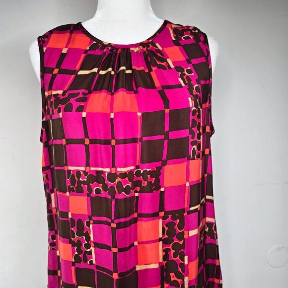 Trina Turk Pink Brown Silk Sleeveless Mod Rectangle Blouse - Picture 2 of 9